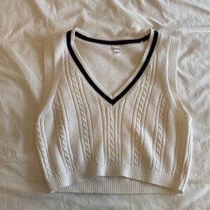 Garage White Knit Vest with Black Trim